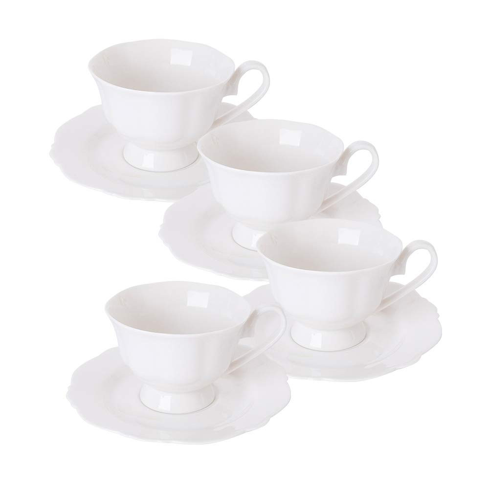 Fine China White Coffee Teacup and Saucer Sets, Set of Four | Amazon (US)