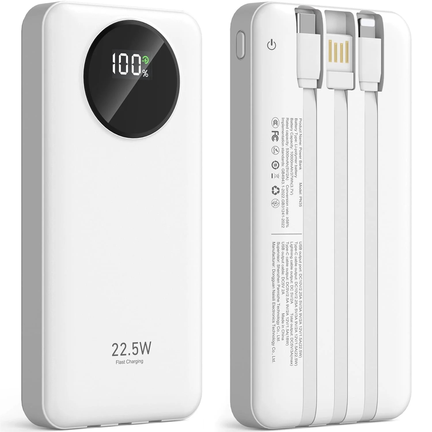 JIUMESS 10000mAh Power Bank with Cables 22.5W Fast Portable Charger Compatible for iPhone, Androi... | Walmart (US)