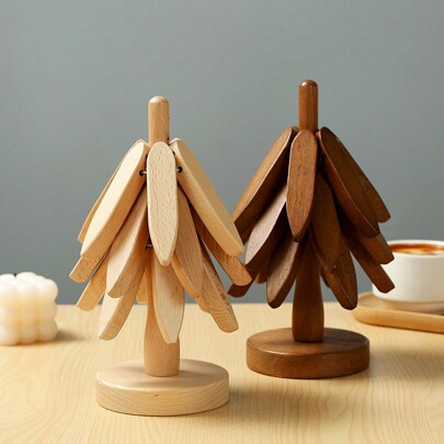 3pcs Tree-Shaped Wooden Trivet Set, Heat-Resistant Coasters & Pot Mat Accessories Best Gifts | SHEIN