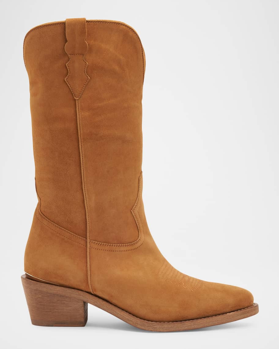 Partlow Forest Shearling-Lined Suede Cowboy Boots | Neiman Marcus
