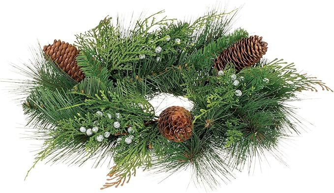 13 Inch Diameter Christmas Mixed Pine Pillar Candle Ring With Cedar, Berries and Pine Cones | Amazon (US)