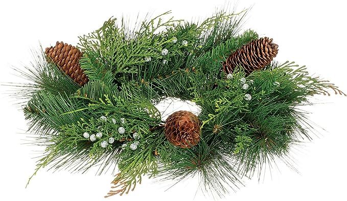 13 Inch Diameter Christmas Mixed Pine Pillar Candle Ring With Cedar, Berries and Pine Cones | Amazon (US)