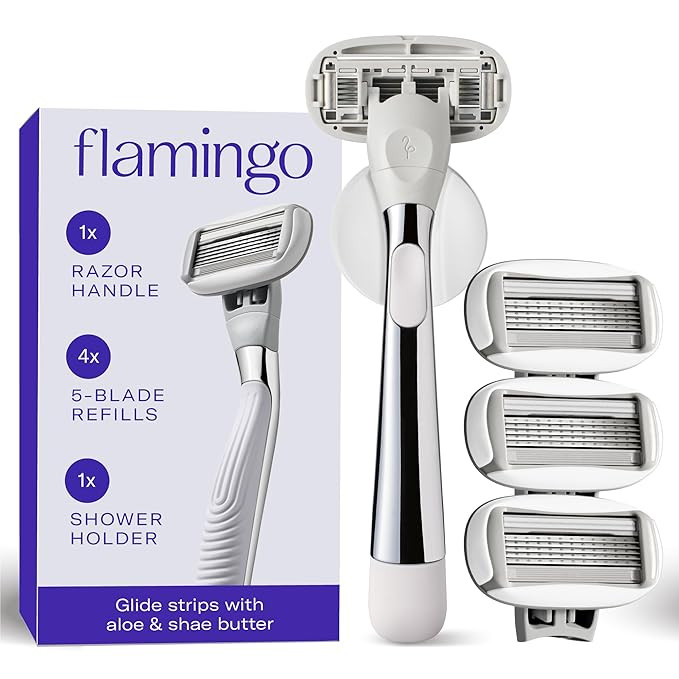 Flamingo Shaving Razor Set for Women - Razor Handle, 4 Razor Blade Refills, Shower Holder - Chrom... | Amazon (US)