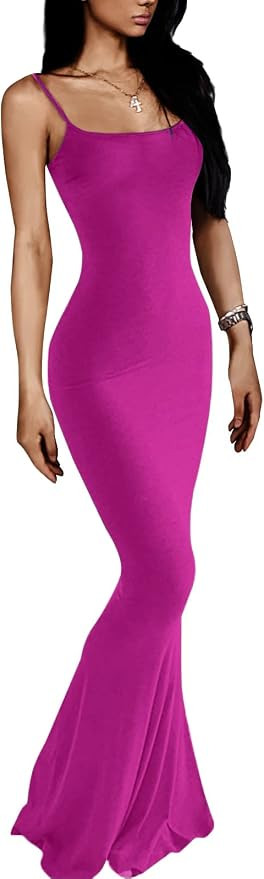 VIUTIL Women's Maxi Bodycon Dress Sexy Spaghetti Strap Sleeveless Tight Slip Long Dresses 2023 | Amazon (US)