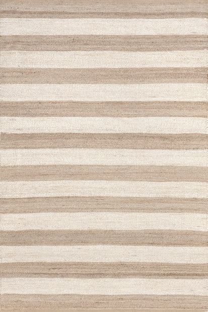 Off White Jute And Denim Even Stripes Area Rug | Rugs USA
