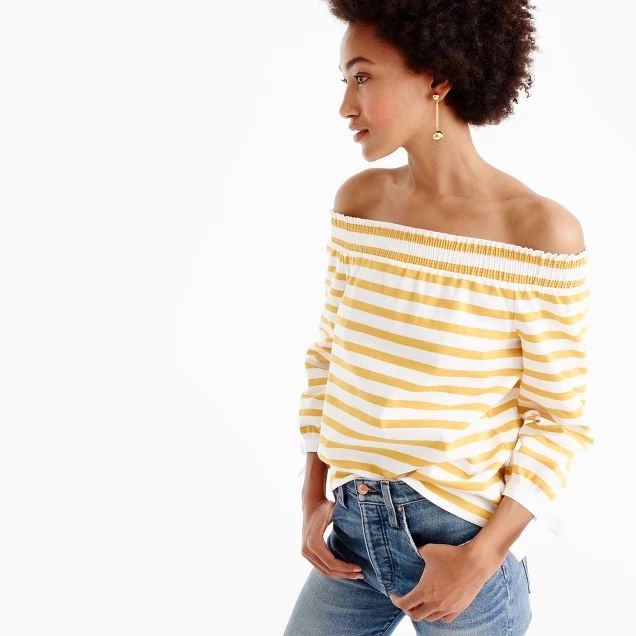 Striped long-sleeve off-the-shoulder top | J.Crew US