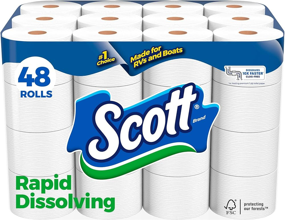 Scott Rapid-Dissolving Toilet Paper, 48 Double Rolls (6 Packs of 8), Septic-Safe, Toilet Paper | Amazon (US)