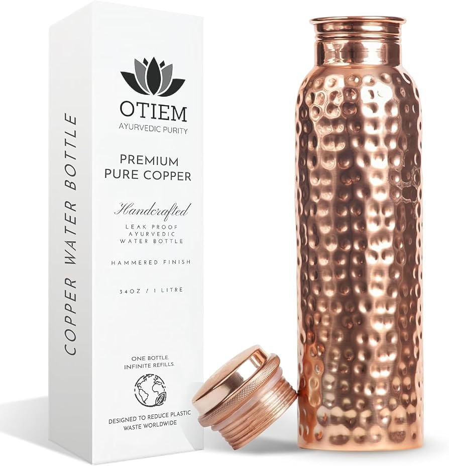 Otiem 100% Copper Water Bottle for Drinking Water, 34 Oz Hammered Finish – Stay Hydrated and En... | Amazon (US)