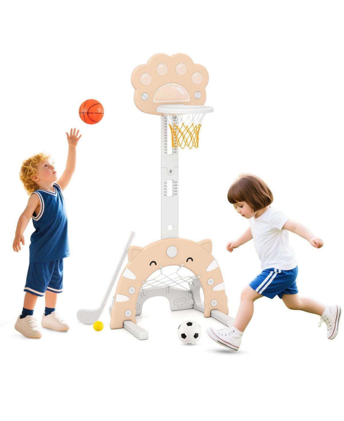 Sugift 3 in 1 Kids Basketball Hoop with Basketball and Foldable Rim - Khaki | Macy's