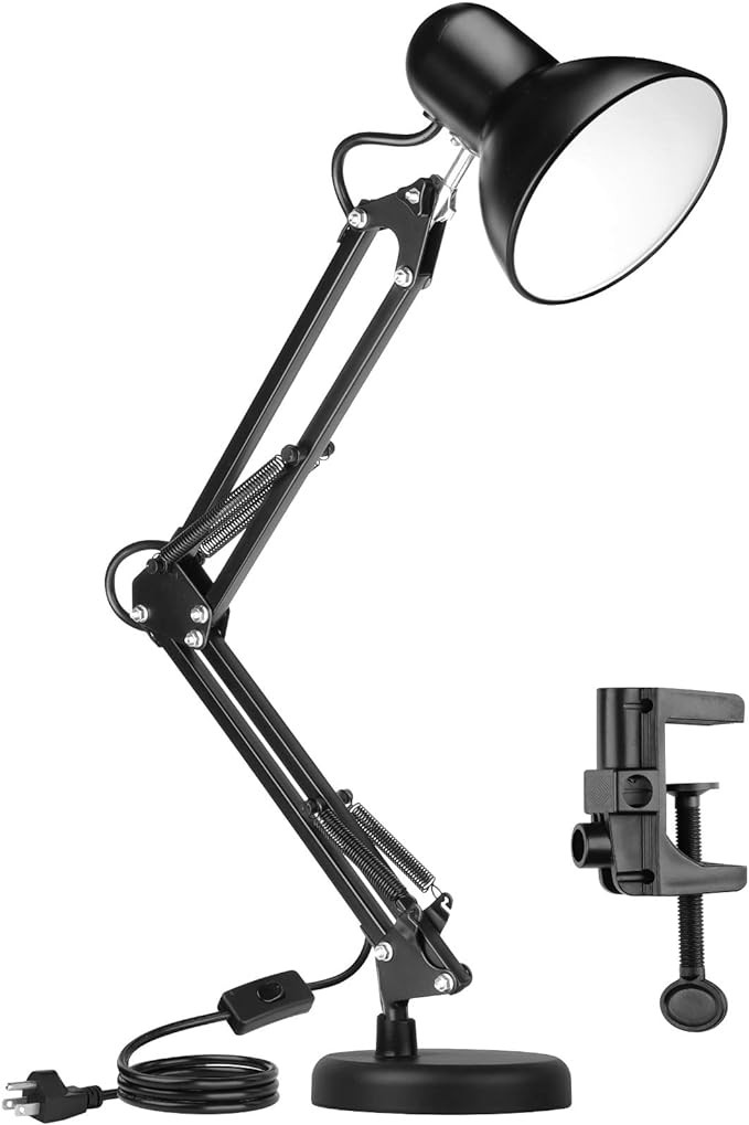 AmeriTop Metal Desk Lamp, Black, Adjustable Arm, 18" Extension, UL-Listed | Amazon (US)