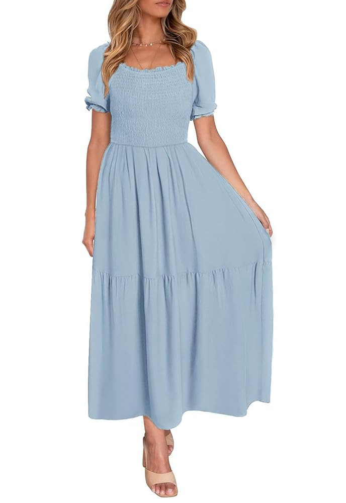 ZESICA Women's 2025 Summer Boho Floral Print Square Neck Ruffle Swing Beach Long Maxi Dress | Amazon (US)