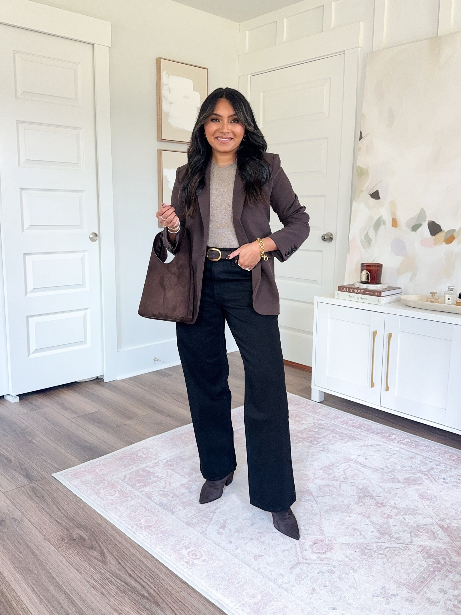 Brown dark coffee blazer size xxs regular TTS
Light brown sweater size xxs TTS
Dark brown size 27”-31” TTS
No fade black color high rise loose jean size 26 short TTS
Dark brown boots size 5.5 TTS


#LTKSaleAlert #LTKPetite #LTKFallSale