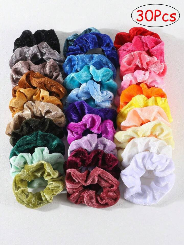 30 stks/pak veelkleurige fluwelen scrunchies voor meisjes, kleurrijke fluwelen haarelastiekjes pa... | SHEIN