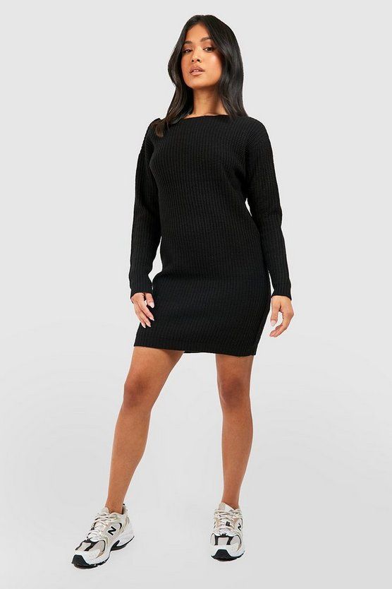 Petite Knitted V-Back Mini Dress | Boohoo.com (US & CA)
