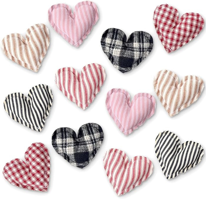 Tudomro 12 Pcs Valentine’s Day Fabric Heart Decor Cloth Heart Bowl Filler for Spring Home Farmh... | Amazon (US)