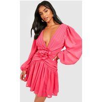 Womens Petite Rose Ruffle Detail Mini Dress - Pink - 2 | boohoo (US & Canada)