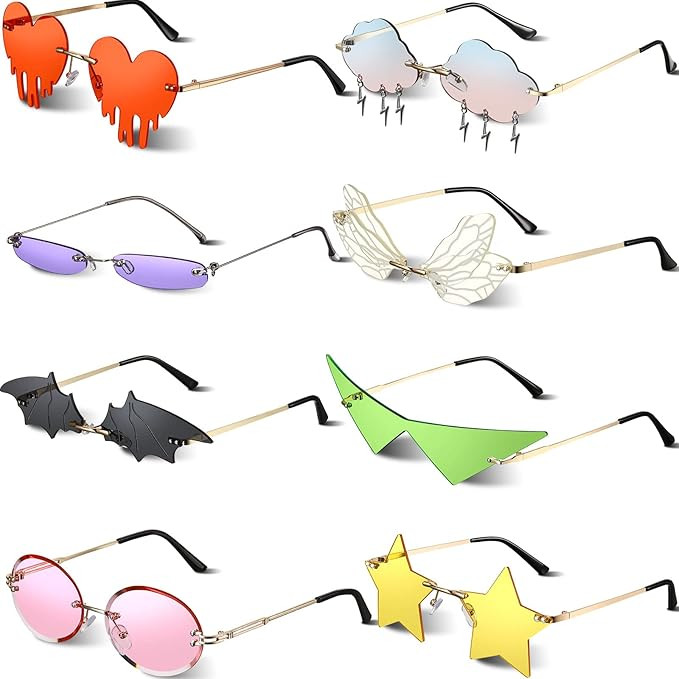8 Pcs Irregular Sunglasses Set Rimless Lovely Flame Rectangle Cloud Star Butterfly Sunglasses Fra... | Amazon (US)