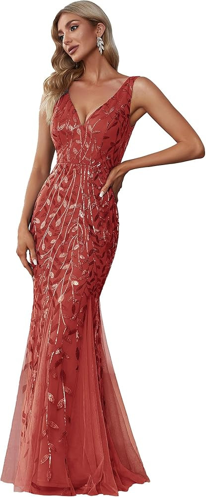Ever-Pretty Women's Formal Dress Sequin Double V-Neck Sleeveless Mermaid Long Evening Dress 07886 | Amazon (US)
