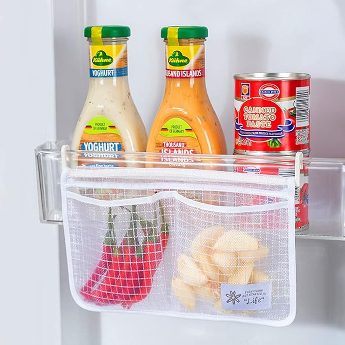 2 PCs Fridge Side Door Organizer Mesh Storage Container Net Pocket Mini Hanging Hook for Seasoning B | Amazon (US)