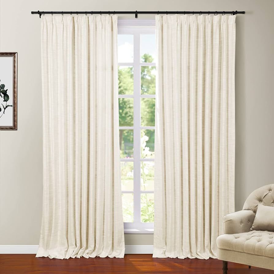 TWOPAGES Faux Linen 84 Inches Long Ivory Blackout Curtain with Pinch Pleated and Back Tab for Liv... | Amazon (US)