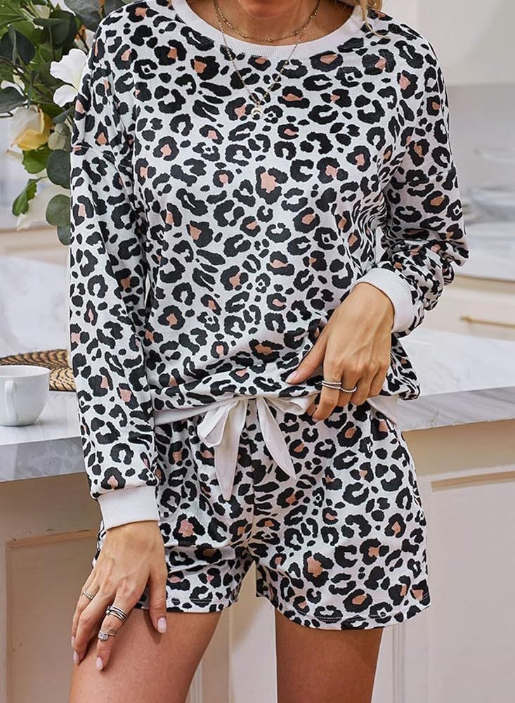ERLYEEN Women's Tie Dye Printed Ruffle Shorts Pants and Long Sleeve Tops 2 Piece Pajamas Set Sleepwe | Amazon (US)