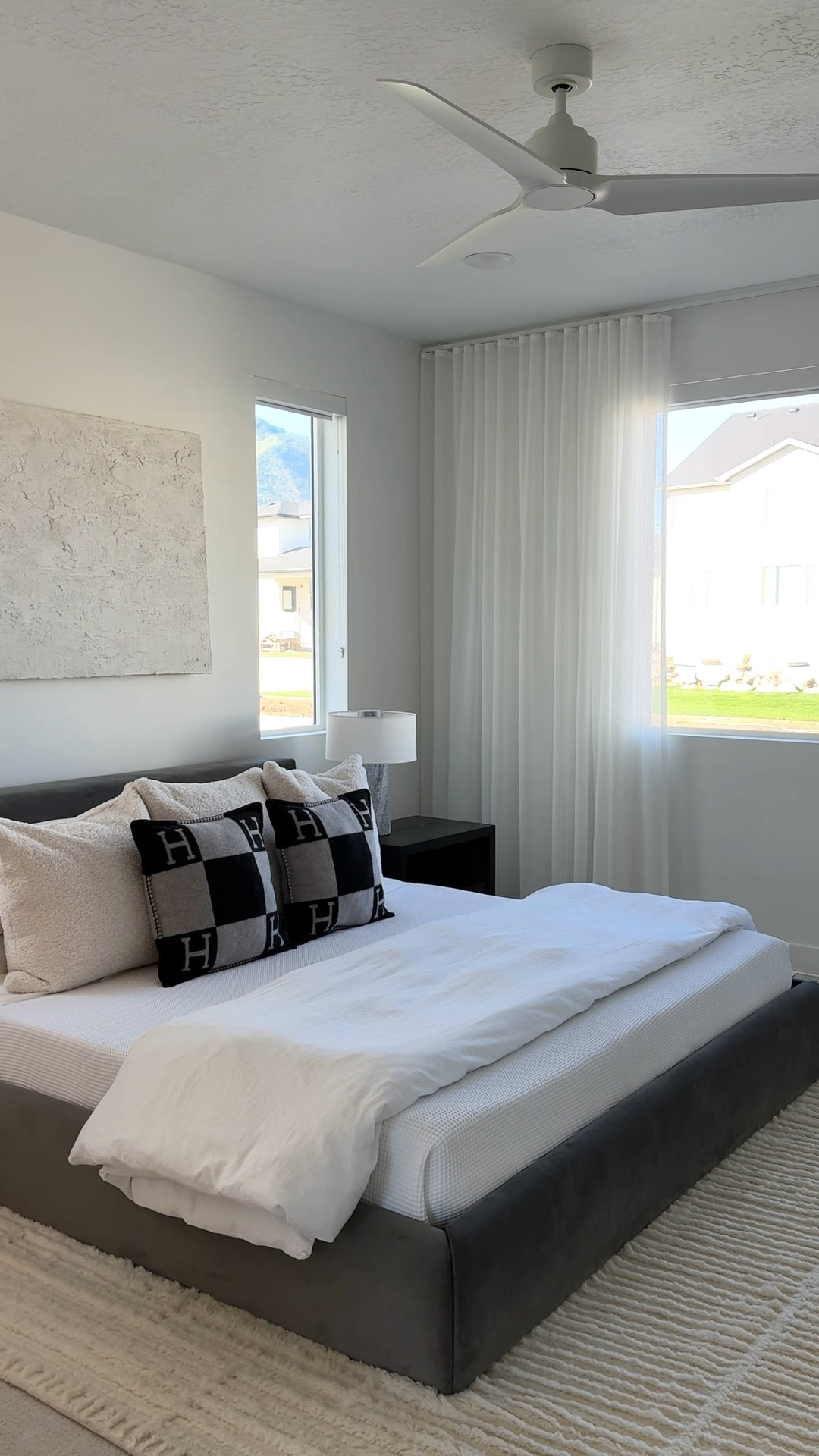 Bed: Rove Concepts - Ophelia
Lamps: RH Teen - Merritt Marble Table Lamp Grey
Curtains: Loft Curtains 
Art: Grace and Jean Studio (Custom)