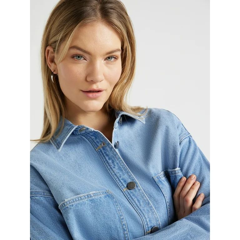 Scoop Women's Denim Shirt Dress, Sizes XS-XXL | Walmart (US)