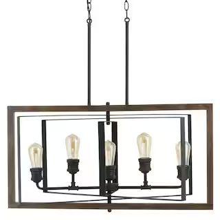 Home Decorators Collection Palermo Grove 31.88 in. 5-Light Black Gilded Iron Linear Farmhouse Cha... | The Home Depot