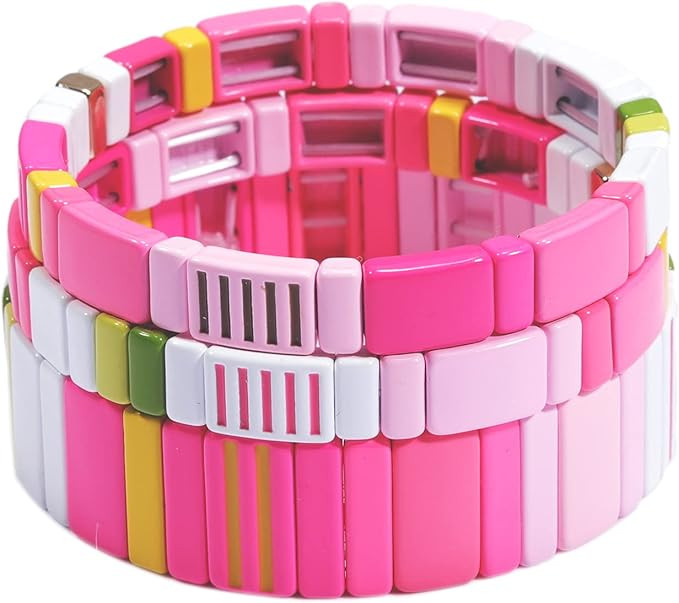 Coolcos Tile Bracelets Stackable Enamel Stretch Tile Bracelet Rainbow Colorblock Beads Bracelets ... | Amazon (US)