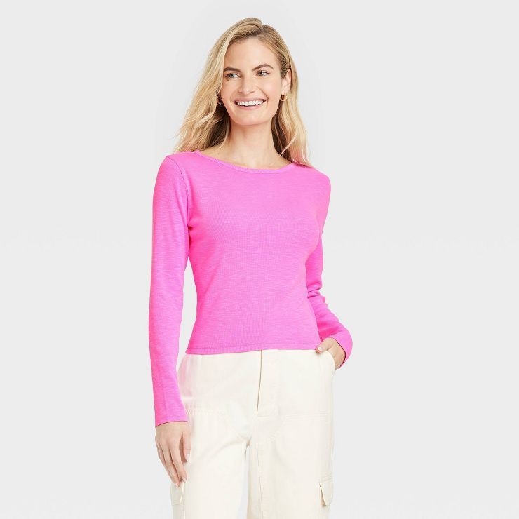 Women's Long Sleeve Shrunken Slim Fit Ribbed T-Shirt - Universal Thread™ | Target