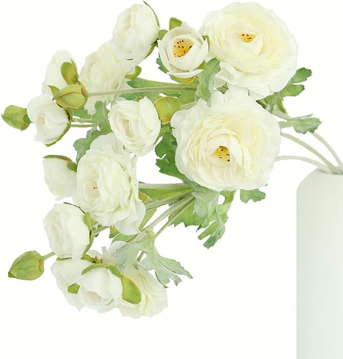 3 piezas de flores artificiales de ranúnculo flocado, tallos en aerosol, flores de boda, ramos d... | Amazon (US)