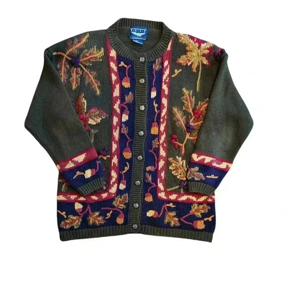 Vintage 90's Best American Fall Themed Knit/Crochet Cardigan Sweater | Poshmark