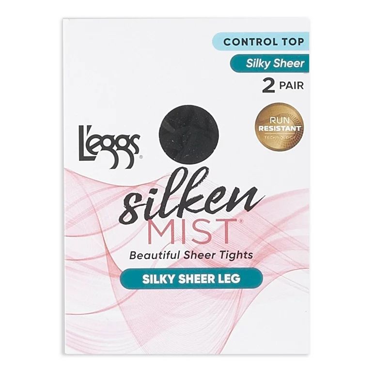 L'Eggs Silken Mist Silky Sheer Control Top Run Resistant Sheer Toe Pantyhose, 2 Pair | Walmart (US)