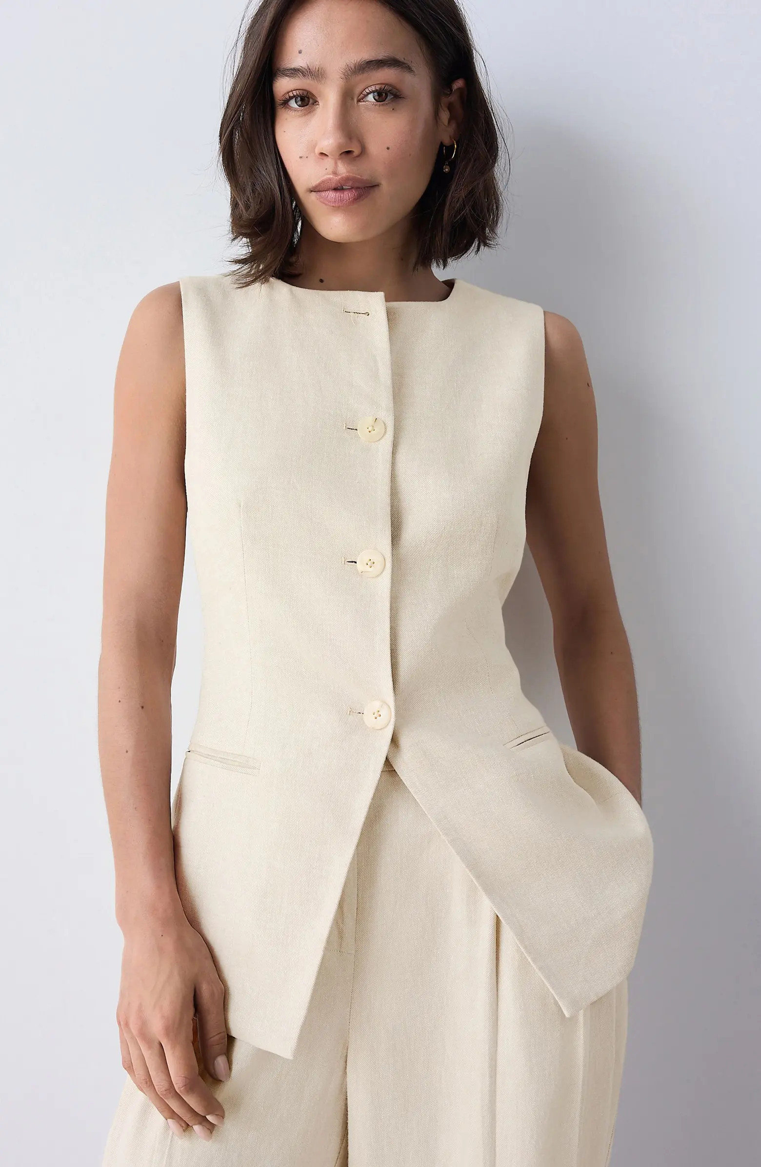 NEXT Long Linen Blend Vest | Nordstrom | Nordstrom
