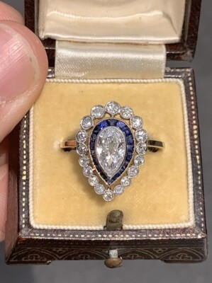 18ct Gold Pear Drop Diamond & Sapphire Art Deco Period Incredible Ring, 18k 750  | eBay | eBay US