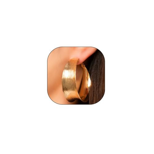 Gold Chunky Hoop Earrings for Women Exaggerated Large Wide Post Thick Hoop Earrings Minimalist Polished 80MM Statement Earrings Prom Jewelry Gift (Gold1) | Amazon (US)