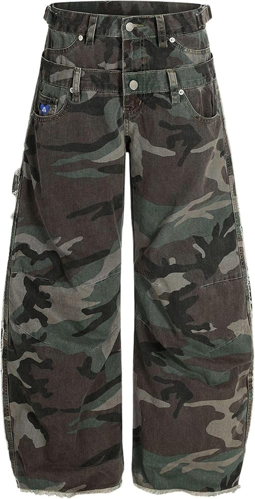Aelfric Eden Womens Double Waist Camo Cargo Pants Vintage Washed Loose Straight Leg Trousers with... | Amazon (US)