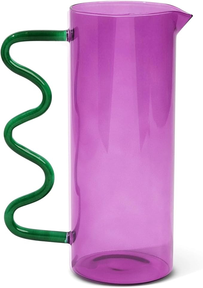 Core Kitchen Violet & Emerald Vibrant Squiggle 44 Ounce Durable Glass Pitcher Carafe Decanter Ser... | Amazon (US)