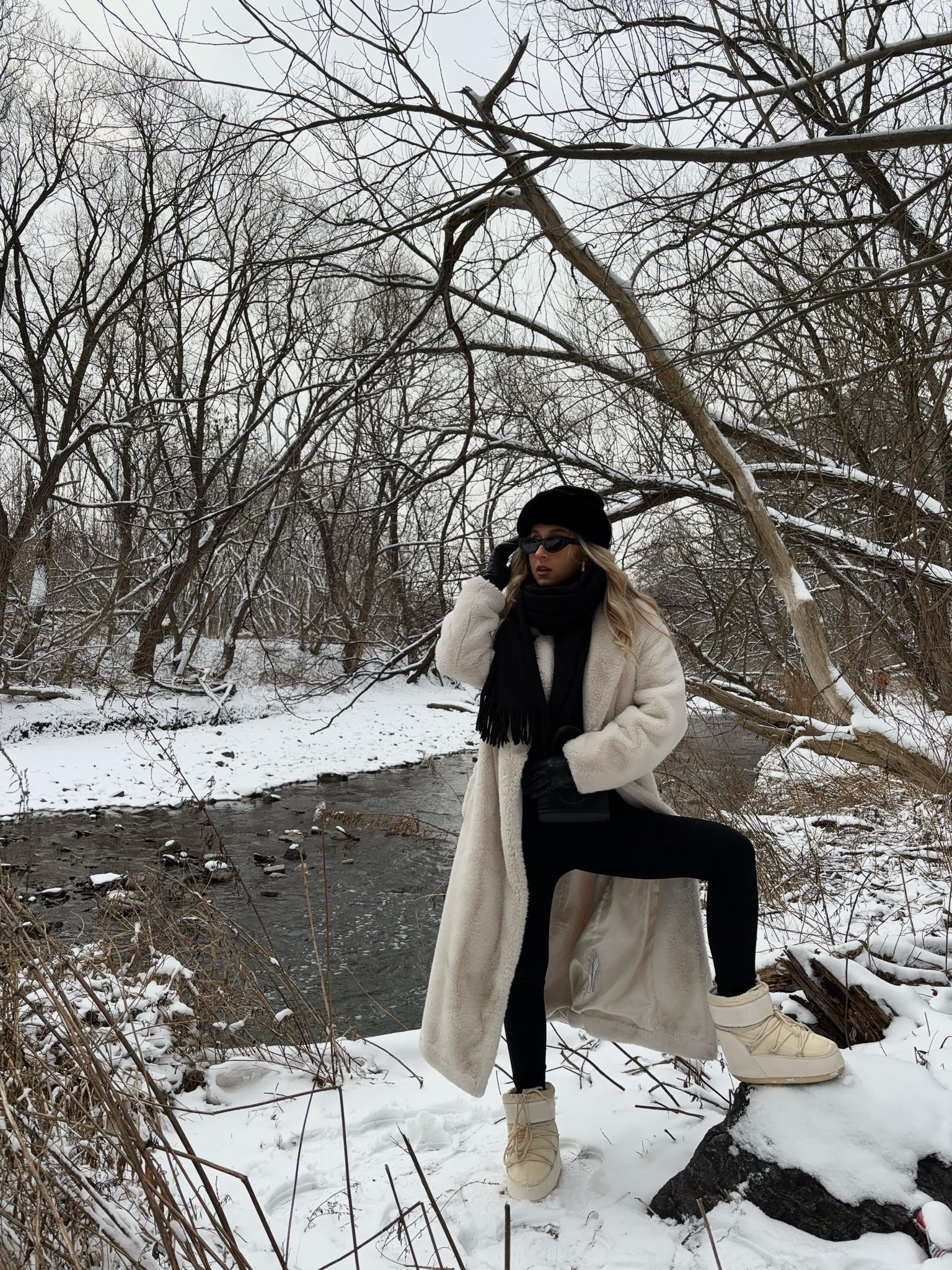 Winter fashion mob era mob wife era fur coat faux fur coat moon boots 