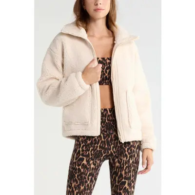 Zella Haven Faux Shearling Zip Front Jacket in Brown Toffee at Nordstrom, Size Large | Nordstrom