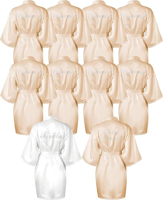 10 Pcs Women's Kimono Robe Getting Ready Short Robe Bridesmaids Robes Wedding Robes with Rhinesto... | Amazon (US)