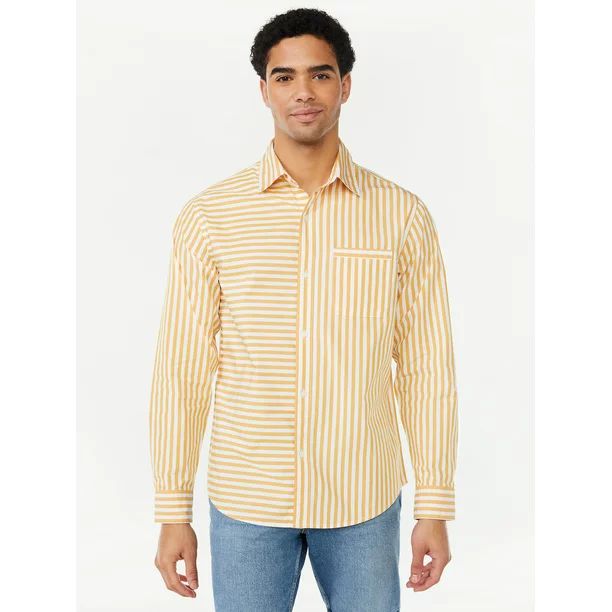 Free Assembly Men's Stripe Poplin Shirt with Long Sleeves | Walmart (US)