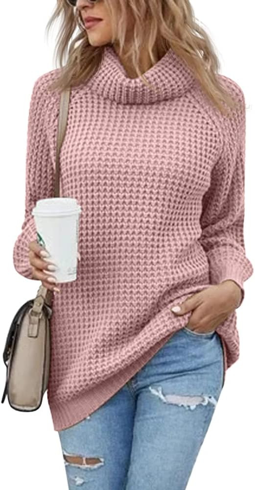 Women's Turtleneck Sweaters Oversized Lightweight Long Sleeve Pullover Loose Chunky Knit Jumper T... | Amazon (US)
