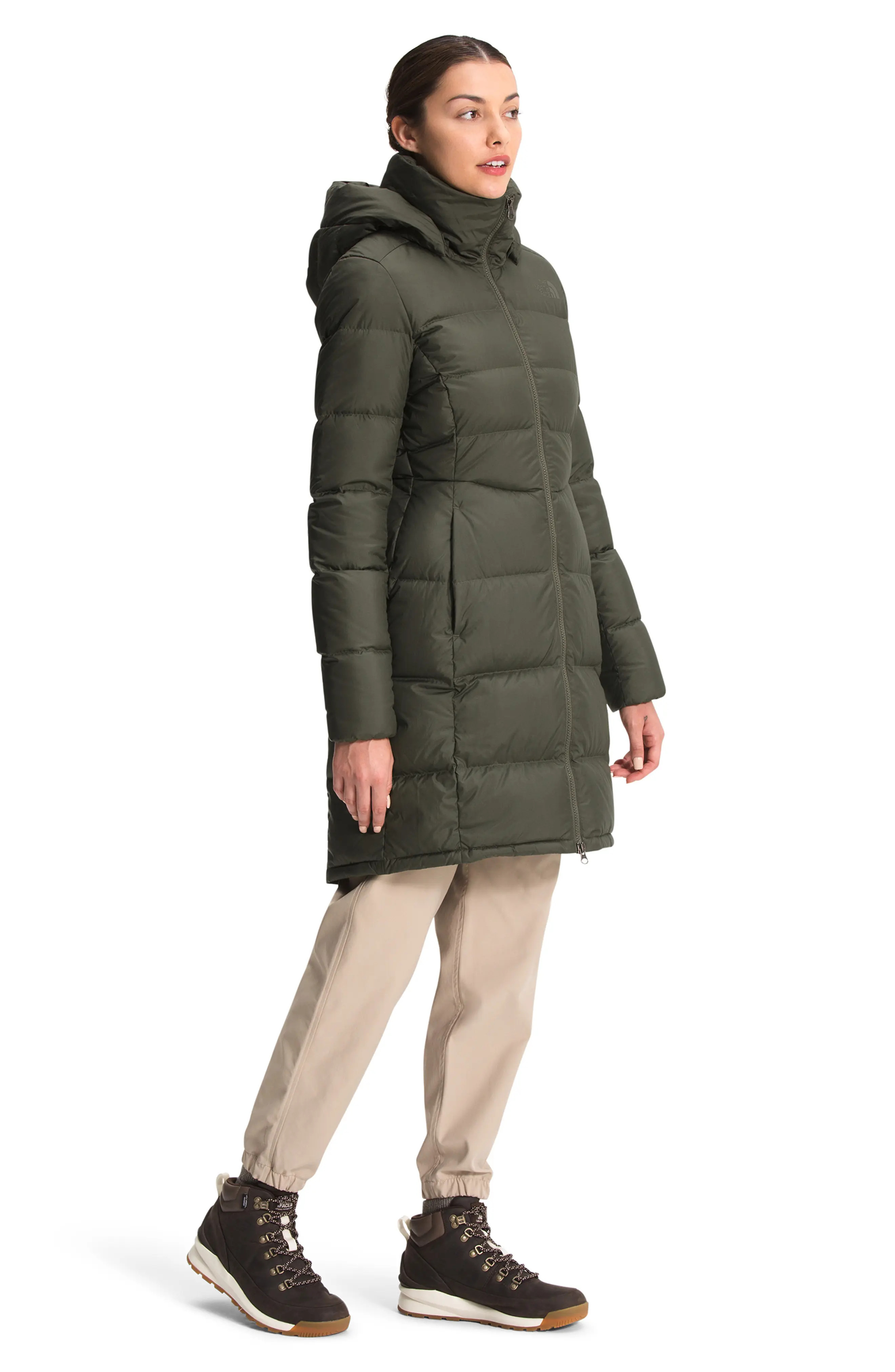 The North Face Metropolis Water Repellent 550 Fill Power Down Hooded Parka in New Taupe Green at ... | Nordstrom