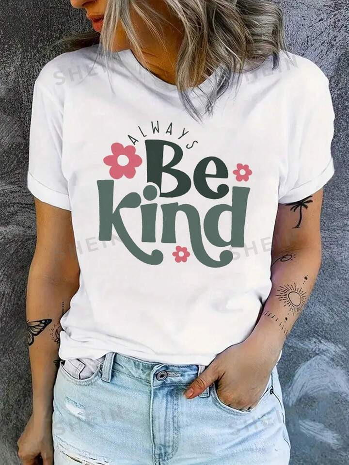 SHEIN Slayr Women's Flower & Letter Printed T-Shirt | SHEIN