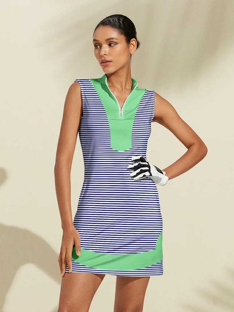 ACEGOLFS Tennis Dresses for Women with 2 Pockets Sleeveless Womens Golf Dress Quarter Zip Stand C... | Amazon (US)