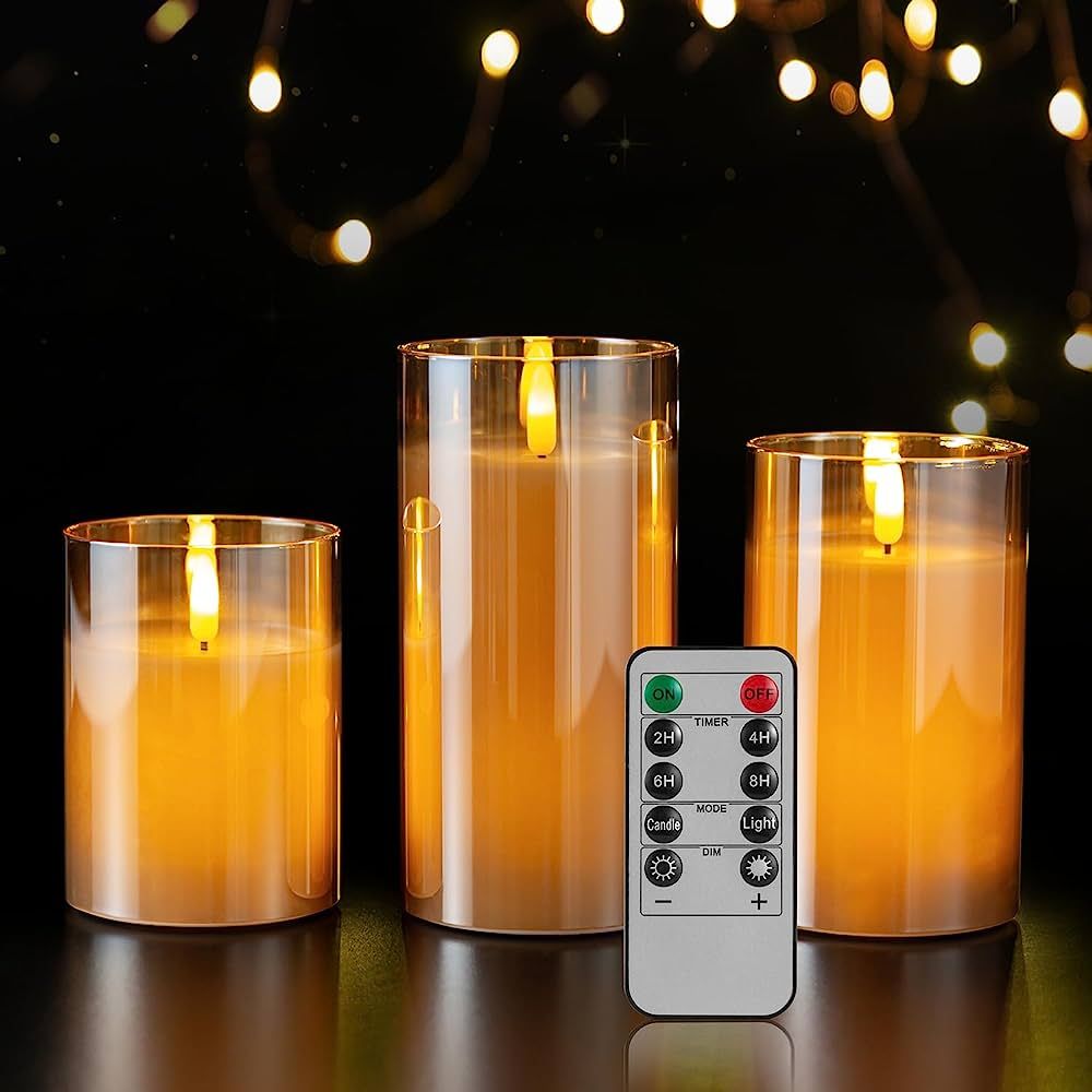 simile Gold Glass Flameless Candles Flickering, Realistic Battery Operated Electric LED Candles w... | Amazon (US)
