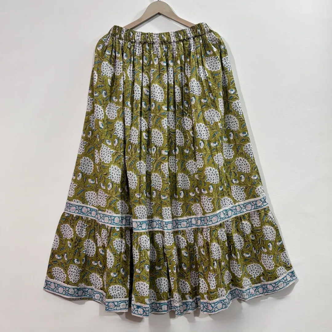 Hand Block Print Cotton Maxi Skirt: Green Floral Indian Dress - Etsy | Etsy (US)