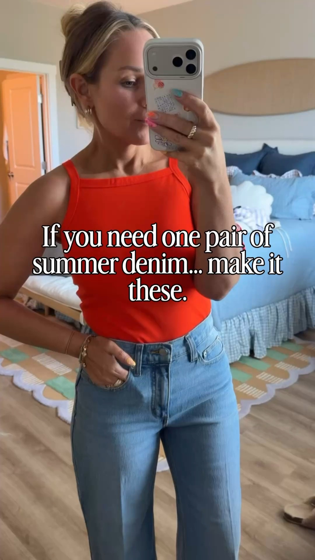 ☀️ Bright top + easy wide-leg denim = the kind of outfit I reach for all summer long. The pop of color makes it feel fun, but the fit is still comfortable enough for school drop-offs, errands, lunch dates, and everything in between. ❤️✨

#LTKStyle #LTKFindsUnder50 #SummerStyle