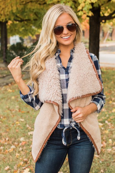 Sheepless In Seattle Vest Tan | The Pink Lily Boutique